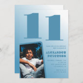 Décor bleu 11e anniversaire invitations Boy Photo (Devant / Derrière)