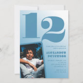 Décor bleu 12e anniversaire invitations Boy Photo (Devant)