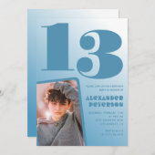 Décor bleu 13ème anniversaire invitations Boy Phot (Devant / Derrière)