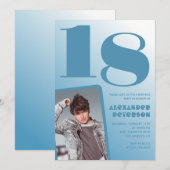 Décor bleu 18e anniversaire invitations Boy Photo (Devant / Derrière)