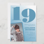 Décor bleu 19e anniversaire invitations Boy Photo (Devant)