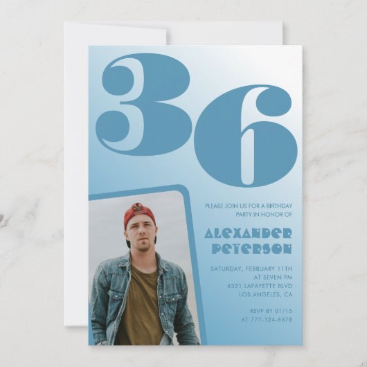 Décor bleu 36e anniversaire invitations Hommes Pho (Devant)