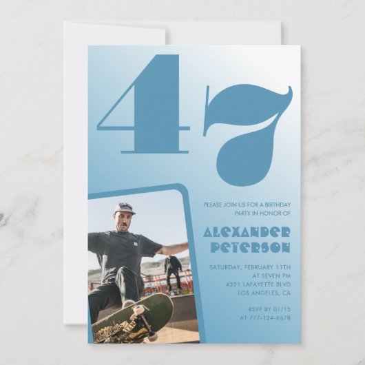 Décor bleu 47e anniversaire invitations Hommes Pho (Devant)