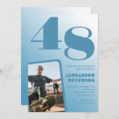 Décor bleu 48e anniversaire invitations Hommes Pho (Devant / Derrière)