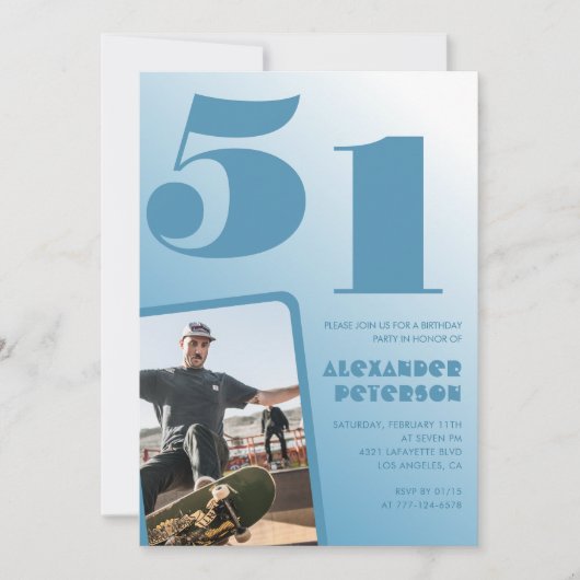 Décor bleu 51e anniversaire invitations Hommes Pho (Devant)