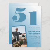 Décor bleu 51e anniversaire invitations Hommes Pho (Devant / Derrière)