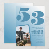 Décor bleu 53e anniversaire invitations Hommes Pho (Devant / Derrière)
