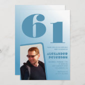 Décor bleu 61e anniversaire invitations Hommes Pho (Devant / Derrière)