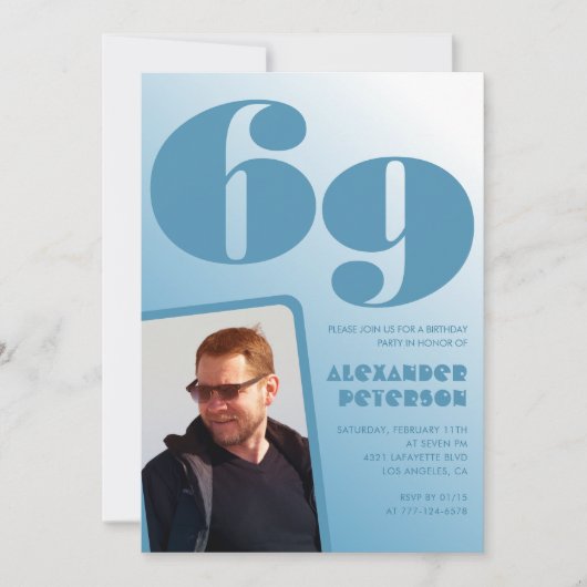 Décor bleu 69e anniversaire invitations Hommes Pho (Devant)