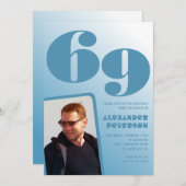 Décor bleu 69e anniversaire invitations Hommes Pho (Devant / Derrière)