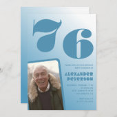 Décor bleu 76e anniversaire invitations Hommes Pho (Devant / Derrière)