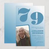 Décor bleu 79e anniversaire invitations Hommes Pho (Devant / Derrière)