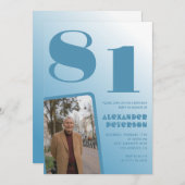 Décor bleu 81e anniversaire invitations Hommes Pho (Devant / Derrière)