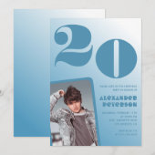 Décor bleu Invitations à 20e anniversaire Boy Phot (Devant / Derrière)