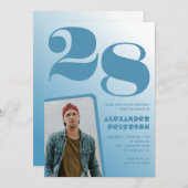 Décor bleu Invitations à 28e anniversaire Boy Phot (Devant / Derrière)