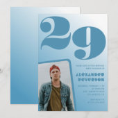 Décor bleu Invitations à 29e anniversaire Boy Phot (Devant / Derrière)