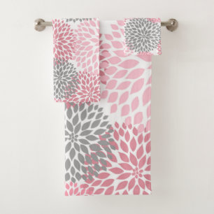Décor de bain en fleurs de dahlia rose gris