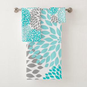 Décor de bain Turquoise de dahlia gris turquoise