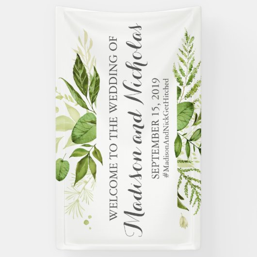 Décor de bannière Mariage Feuille verte, Vert rust (Vertical)