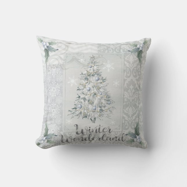 Décor de coussin de Noël d'argent du pays des (Recto)