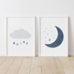 Décor de la pouponnière marine Blue Cloud et Moon<br><div class="desc">Ajoutez une touche finale à l'espace de votre petit avec cet ensemble de 2 nuages d'aquarelle et des empreintes de lune.</div>