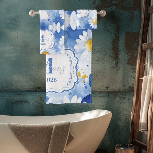 Décor de monogramme de marguerite à l'aquarelle bl