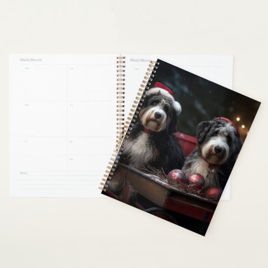 Décor de Noël Bernedoodle Sleigh enneigé (Devant avec enveloppe)