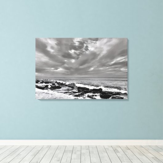 Décor murale en toile d'océan B/W Plage rocheuse (Insitu (Plancher de Bois))