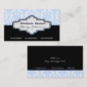 Décor noir bleu blanc damassé carte de visite (Devant / Derrière)