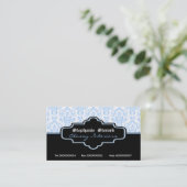 Décor noir bleu blanc damassé cartes de visite (Debout devant)
