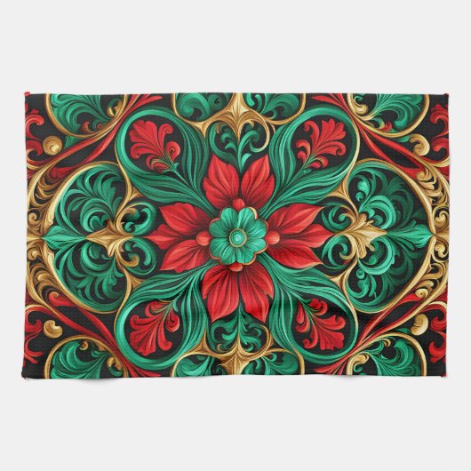 Décor Rouge Vert Vacances Serviette de cuisine (Horizontal)