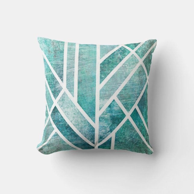 Décor Turquoise/Blanc Écrayé Coussin (Recto)