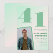 Décor vert 41e anniversaire invitations Boy Photo (Devant / Derrière)