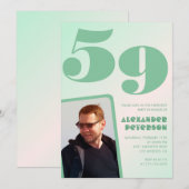 Décor vert 59e anniversaire invitations Boy Photo (Devant / Derrière)