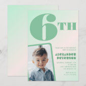 Décor vert 6ème anniversaire invitations Boy Photo (Devant / Derrière)