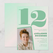 Décor vert Invitations à 12e anniversaire Boy Phot (Devant / Derrière)