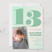 Décor vert Invitations à 13e anniversaire Boy Phot (Devant)