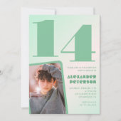 Décor vert Invitations à 14e anniversaire Boy Phot (Devant)