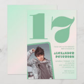 Décor vert Invitations à 17e anniversaire Boy Phot (Devant / Derrière)
