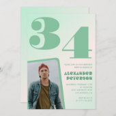 Décor vert Invitations à 34e anniversaire Boy Phot (Devant / Derrière)