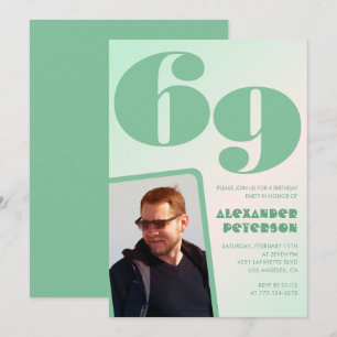 Décor vert Invitations à 69e anniversaire Boy Phot