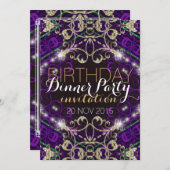 Décor violet Royale Anniversaire Dîner Invitation (Devant / Derrière)