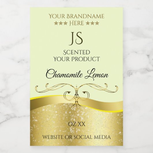 Décor Wavy Gold Deluxe Étiquette Monogramme jaune (Étiquettes simples)