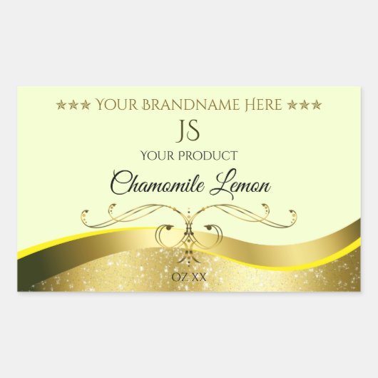 Décor Wavy Gold Deluxe Étiquette Monogramme jaune (Devant)
