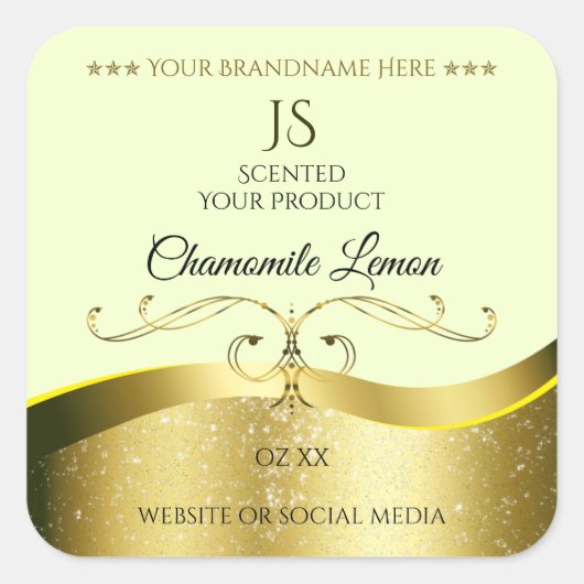 Décor Wavy Gold Deluxe Étiquette Monogramme jaune (Devant)