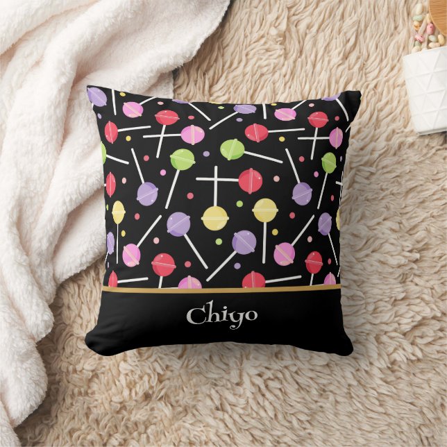 Decora Candy Lollipop Patterned Black Kussen (Deken)