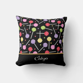 Decora Candy Lollipop Patterned Black Kussen