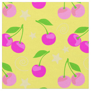Decora Kei Cute Kersen en Sterren Patroon Geel Stof