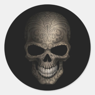 Decorated Dark Skull Ronde Sticker