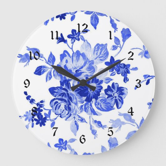 Decoratief Blauw Bloempatroon Grote Klok (Voorkant)